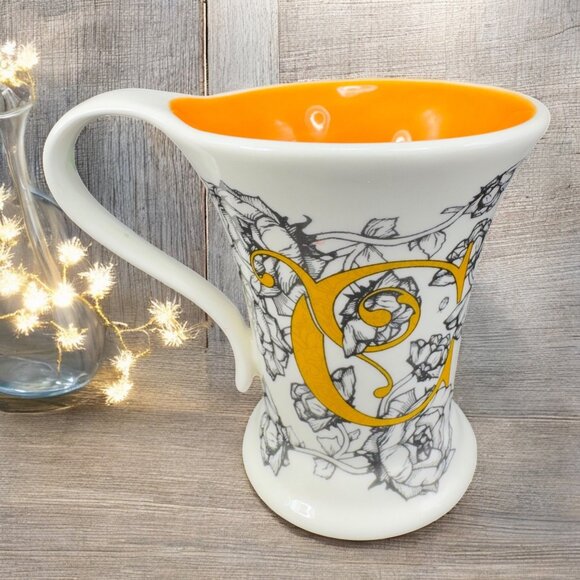 Cypress Home Black Roses Monogram Letter C Coffee Mug Ceramic White Orange - Picture 1 of 9